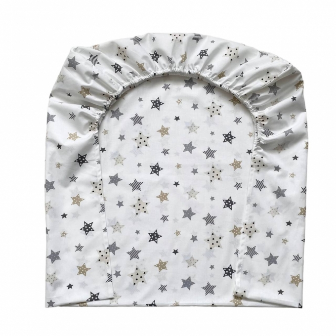 Husa saltea patuț bebe copii din bumbac 120 x 60 cm, Stelute bej (5)